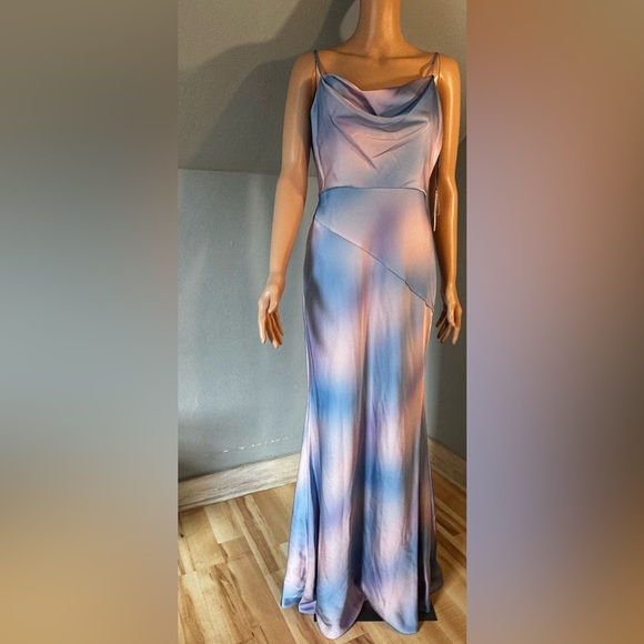 Liv Foster Pastel Tie Dye Satin Cowl Neck Gown Size 10 NWT - Picture 4 of 5